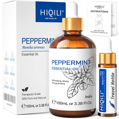 HIQILI Peppermint Essential Oil — Spray & Diffuser Freshener (3.38 Fl Oz / 100 ml)