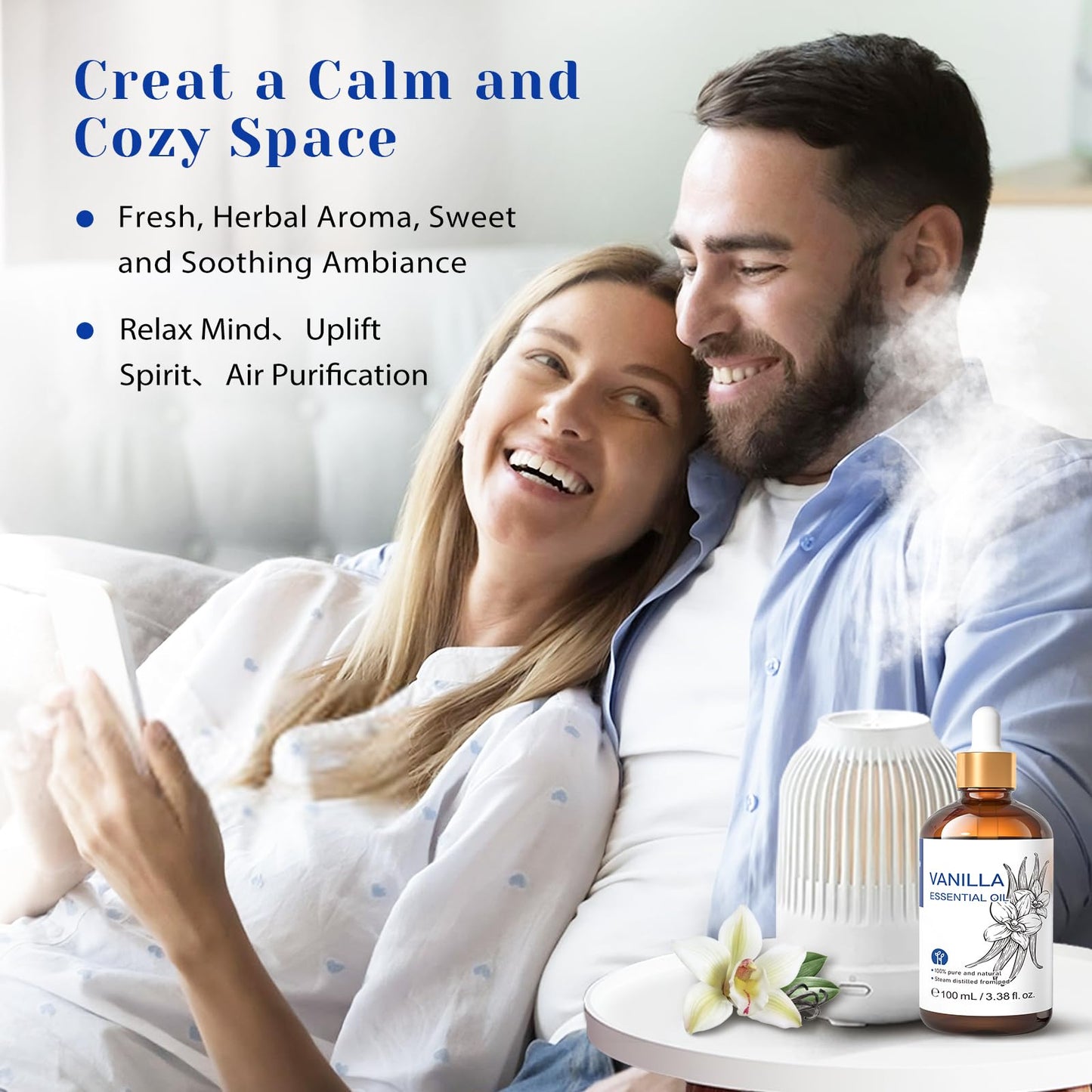 HIQILI Vanilla Essential Oil - 100ml, Undiluted Pure Vanilla Aroma for Diffusers, DIY Cosmetics, Candles & Soaps