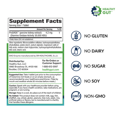 Healthy Gut HistaHarmony DAO Enzyme Supplement – 30,000 HDU, Delayed Release, 60 Servings