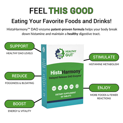 Healthy Gut HistaHarmony DAO Enzyme Supplement – 30,000 HDU, Delayed Release, 60 Servings