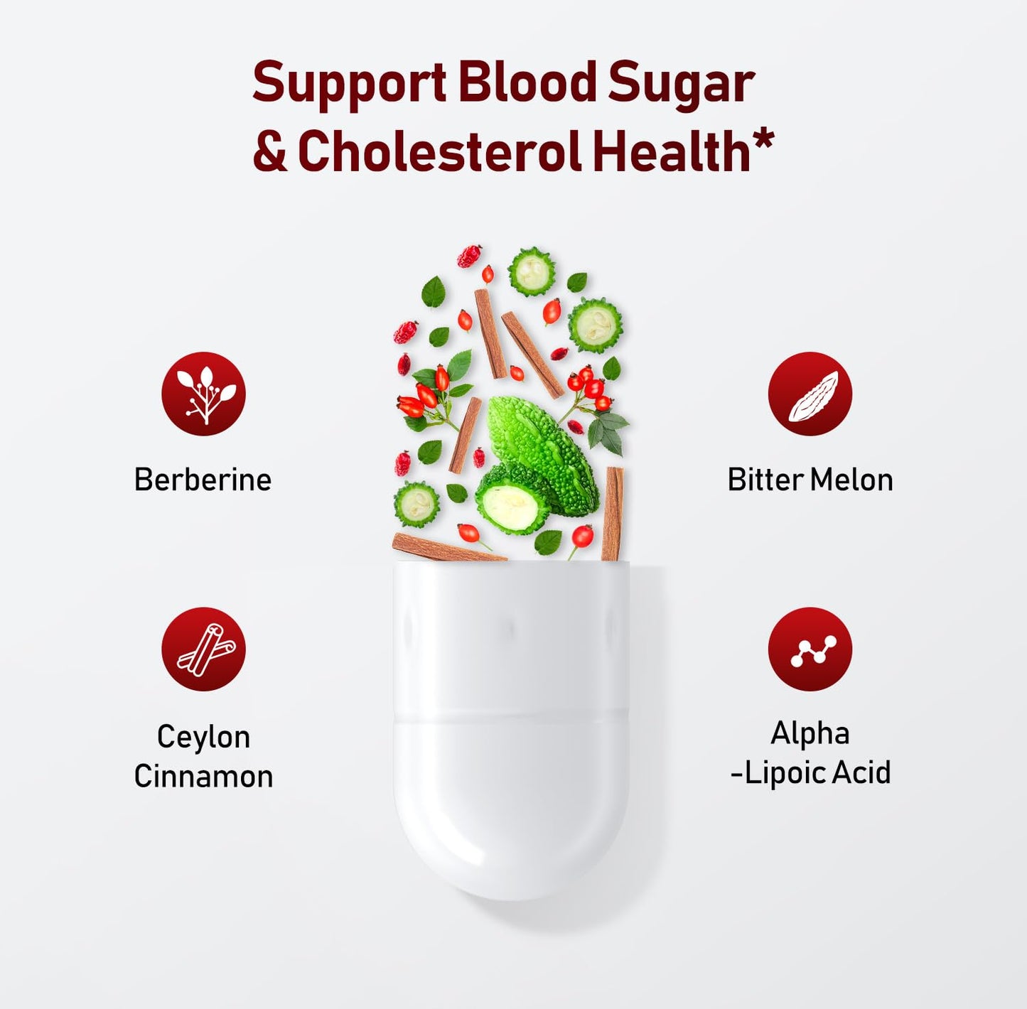 HiWell Berberine with Ceylon Cinnamon | Blood Sugar & Cholesterol Support | Gluten-Free, Non-GMO & Vegan | 60 Capsules