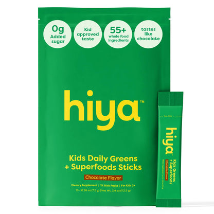 HIYA Kids Greens Powder Sticks - 55 Whole-Food Ingredients (Chocolate)