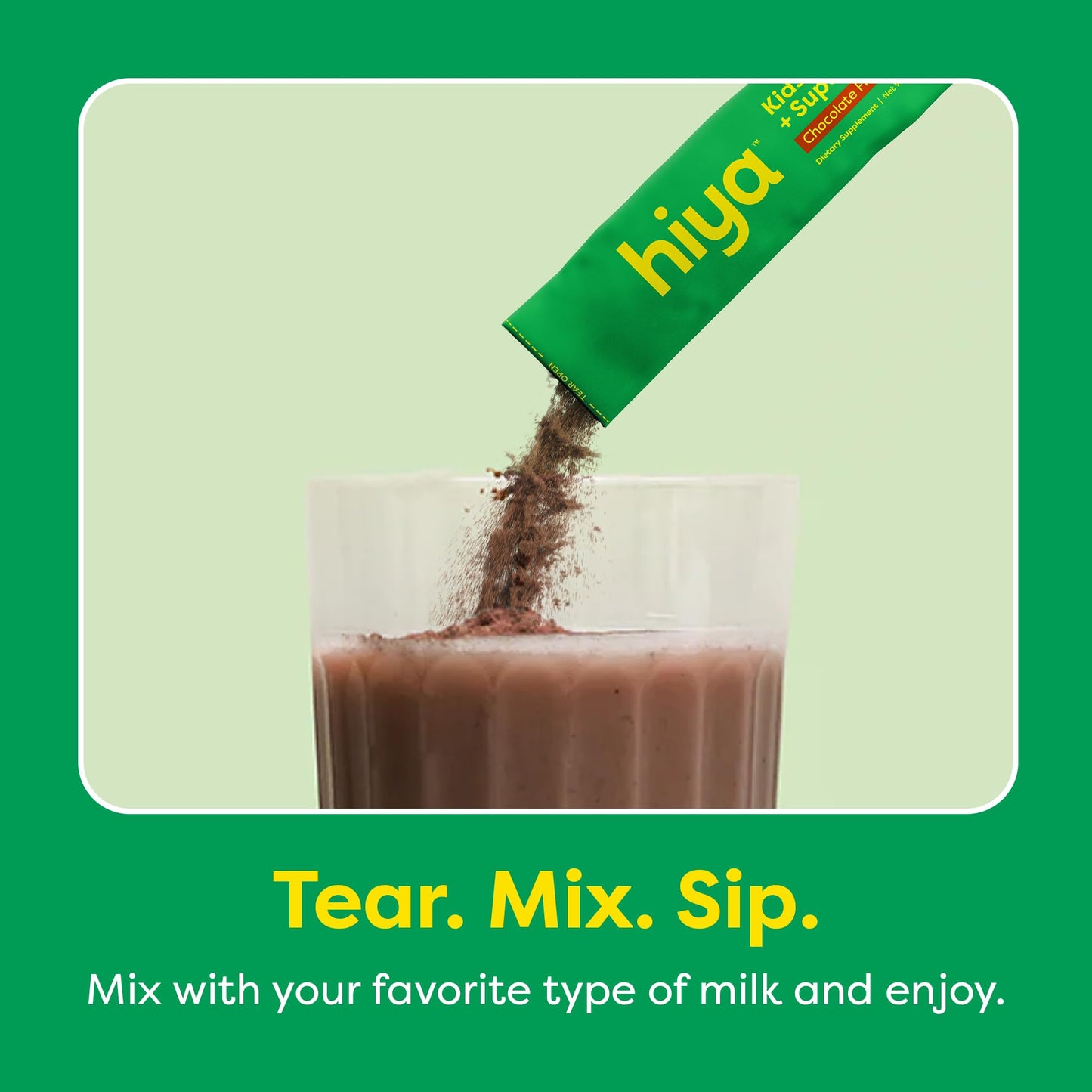 HIYA Kids Greens Powder Sticks - 55 Whole-Food Ingredients (Chocolate)