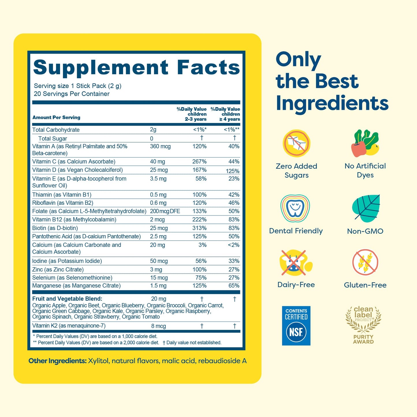 Hiya Kids Multivitamin – 15+ Vitamins for Ages 2+ | 0g Sugar | 20 Sticks