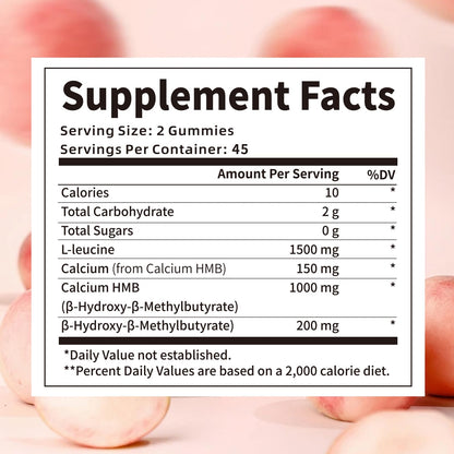 HMB & Leucine Gummies for Men & Women - Sugar Free Peach 90 Gummies