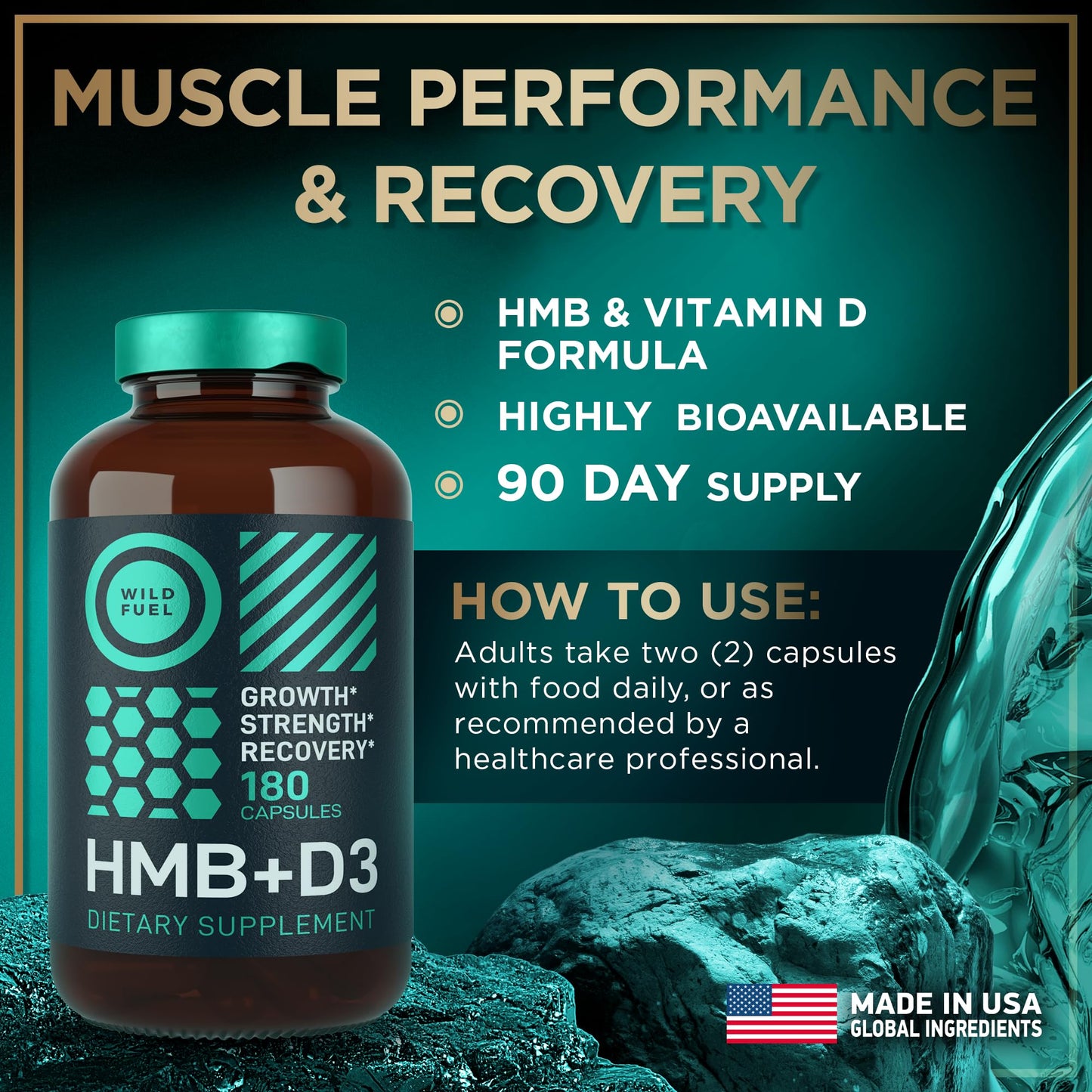 WILD FUEL HMB + Vitamin D3 Capsules – 360 Caps, 1,000–3,000 mg HMB