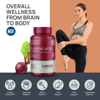HMS Nutrition Stabilized R-Lipoic Acid 300mg – 120 Capsules, Vegan & NSF Certified