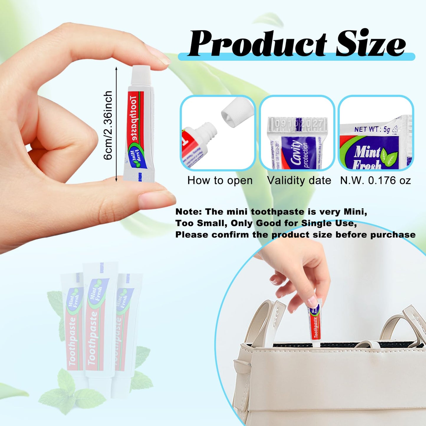 HOIQIRY 30 Tubes Travel-Size Toothpaste Bulk – Mint, 0.176 oz Each