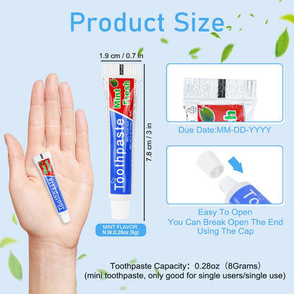 HOIQIRY 0.28 oz Mini Toothpaste 100-Pack – Travel Size Mint, Single-Use Tubes for Hotels, Camping, Office
