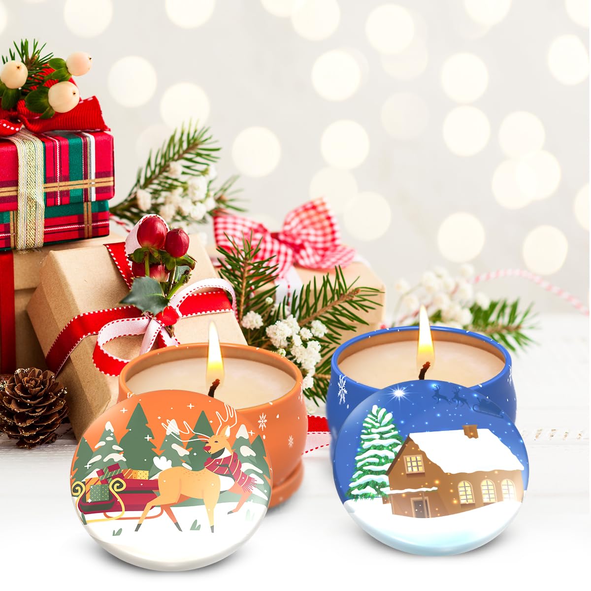 Scented Soy Wax Candles Gift Set – 13.5oz Jar + 4x2.5oz Tin