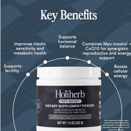 Holiherb Myo Inositol (4g) + Methyl Folate + CoQ10 (100mg) | Powdered Supplement | 50 Days