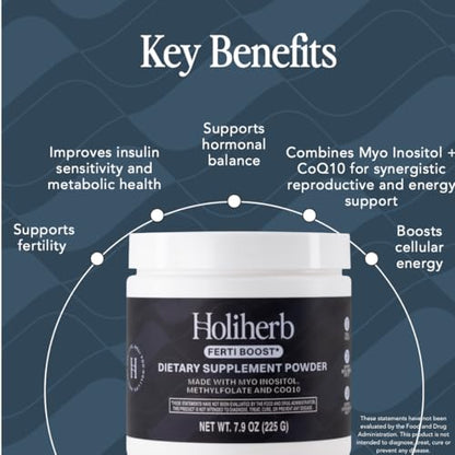Holiherb Myo Inositol (4g) + Methyl Folate + CoQ10 (100mg) | Powdered Supplement | 50 Days