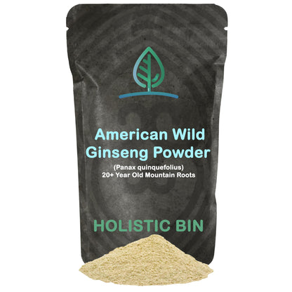 Holistic Bin Wild American Ginseng Powder – Pure Organic Ginseng (20+ Year Roots) 25g