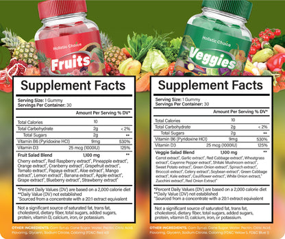 Holistic Choice Fruits & Veggies Gummies - Dual Pack Vitamin Gummies for Adults & Kids | Made in USA