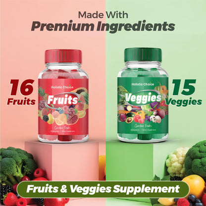 Holistic Choice Fruits & Veggies Gummies - Dual Pack Vitamin Gummies for Adults & Kids | Made in USA