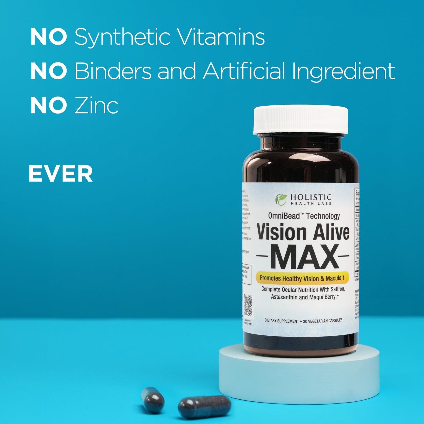 Holistic Health Labs Vision Alive Max – 8 Natural Eye Health Ingredients (Lutemax 2020, Bilberries, Blueberries, C3G from Black Currant, Maqui Berry, Saffron, Astaxanthin) – Pack of 3