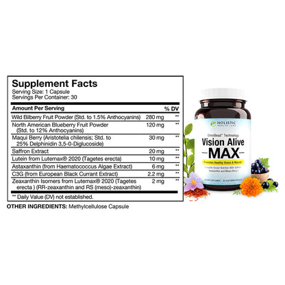Holistic Health Labs Vision Alive Max – Eye Health Supplement with Lutemax 2020, 8 Natural Ingredients (30 Count x 2)