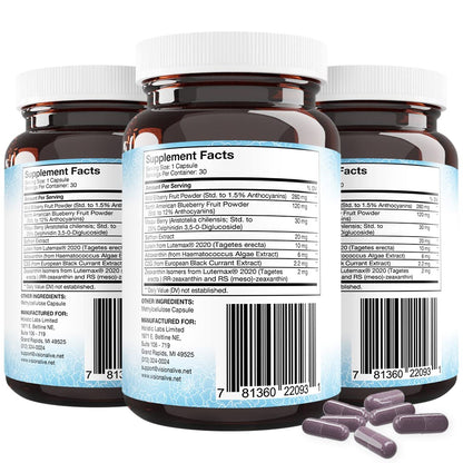 Holistic Health Labs Vision Alive Max – 8 Natural Eye Health Ingredients (Lutemax 2020, Bilberries, Blueberries, C3G from Black Currant, Maqui Berry, Saffron, Astaxanthin) – Pack of 3