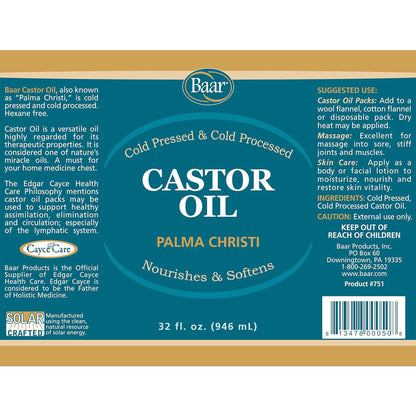 Baar Cold-Pressed Castor Oil 32 oz – Hexane-Free & BPA-Free Bottle