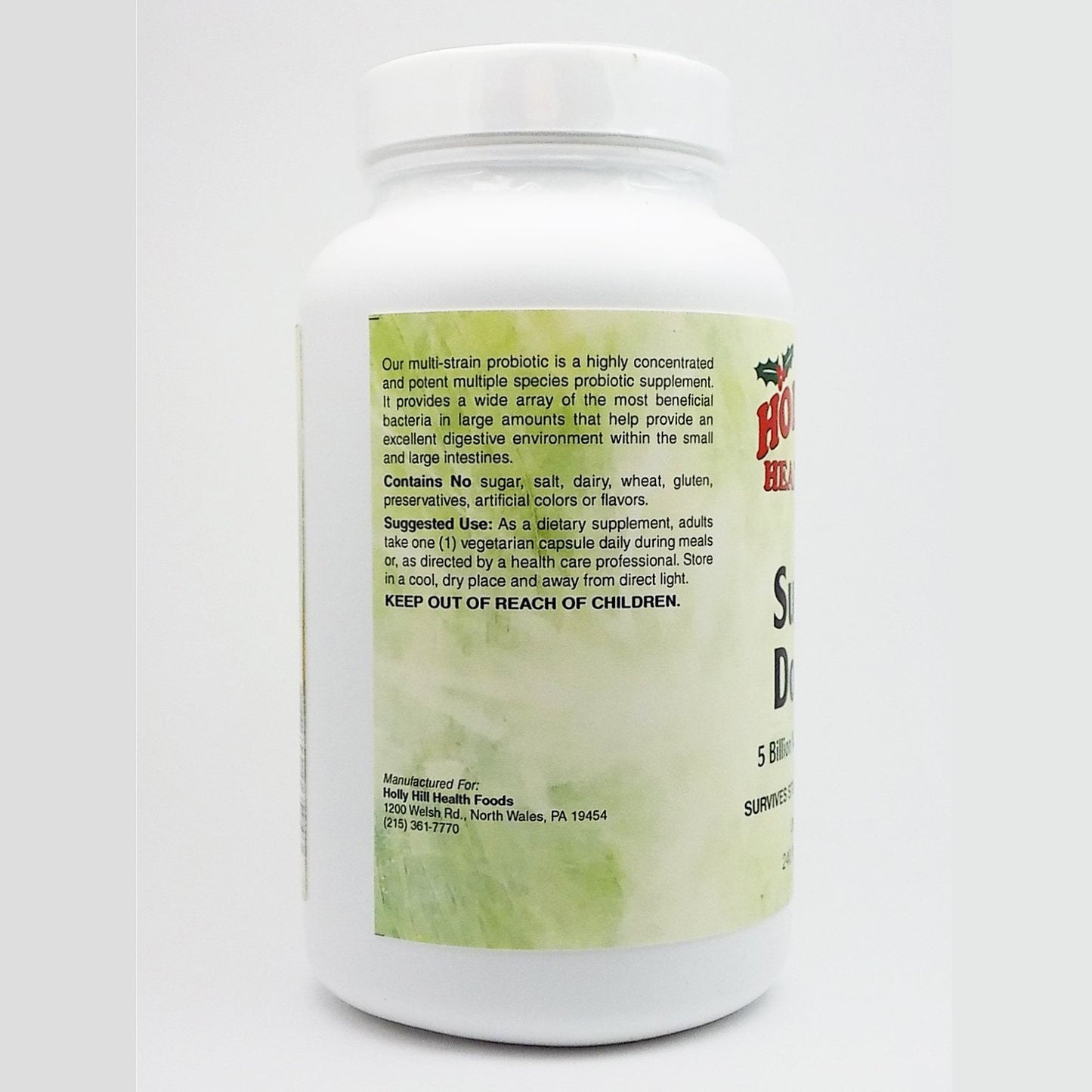 Holly Hill Suprema Dophilus 240 Vegetarian Capsules – Probiotic + Prebiotic Formula