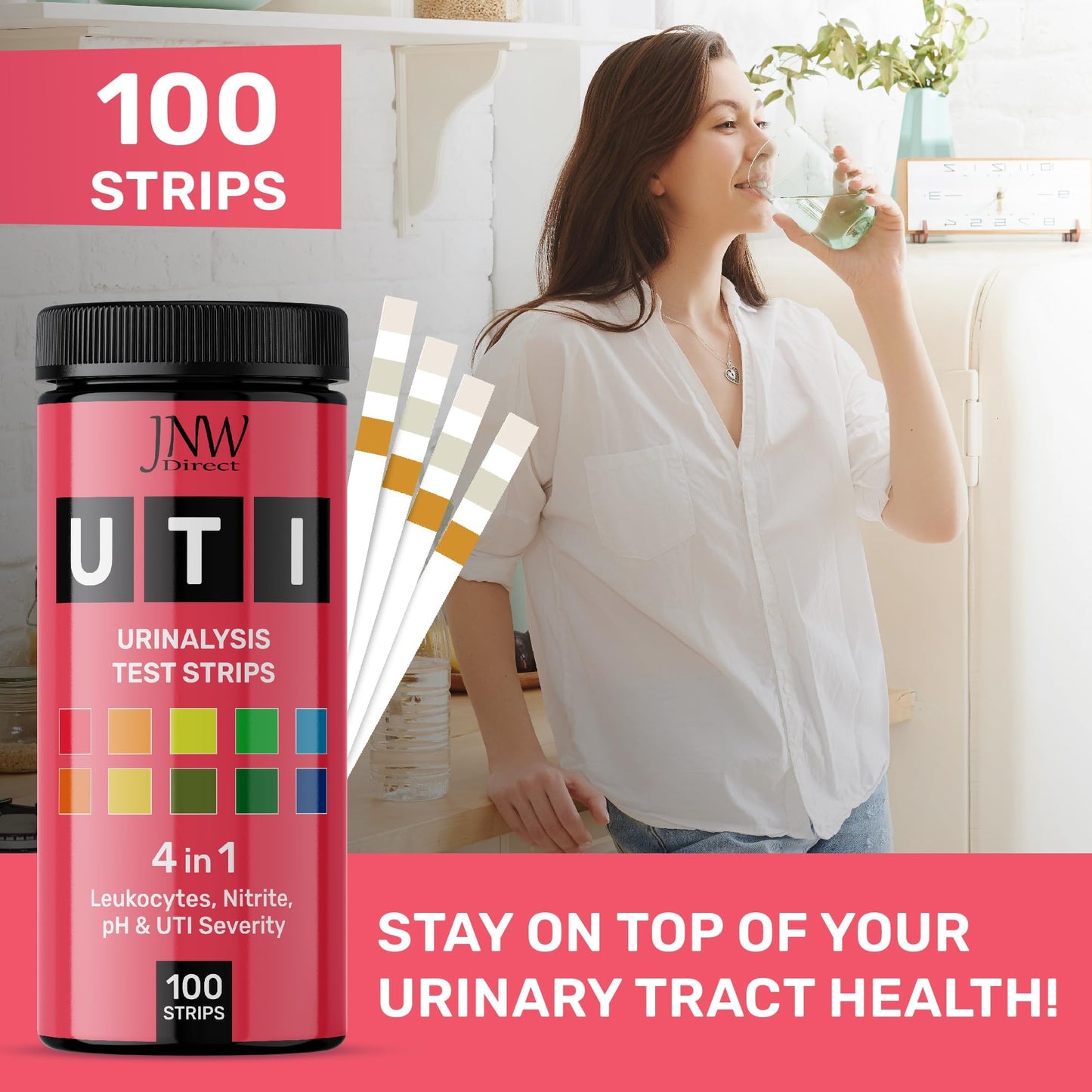 JNW Direct 4-in-1 UTI Test Strips – 100ct | 60-Second Home Urinalysis