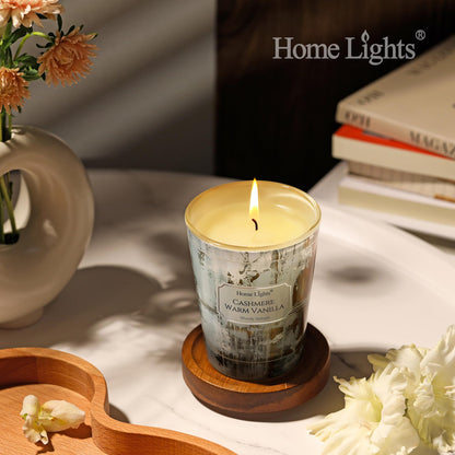 HomeLights Scented Candle – Cashmere Warm Vanilla, 6.7oz Soy Wax, Single Wick, Industrial Chic Home Decor & Gifts