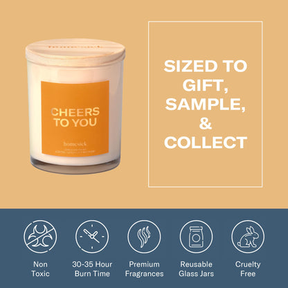 Homesick Cheers To You 7.5 oz Candle — Natural Soy, Long-Lasting