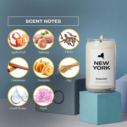 Homesick New York Candle – 13.75 oz Soy Wax Jar, 60-80 Hours, Nutmeg, Cinnamon & Clove