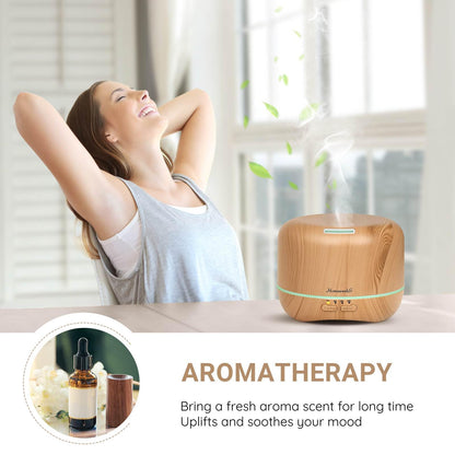 Homeweeks 300ml Essential Oil Diffuser – Quiet Ultrasonic Mist, Remote, 7-Color Light, Wood Grain