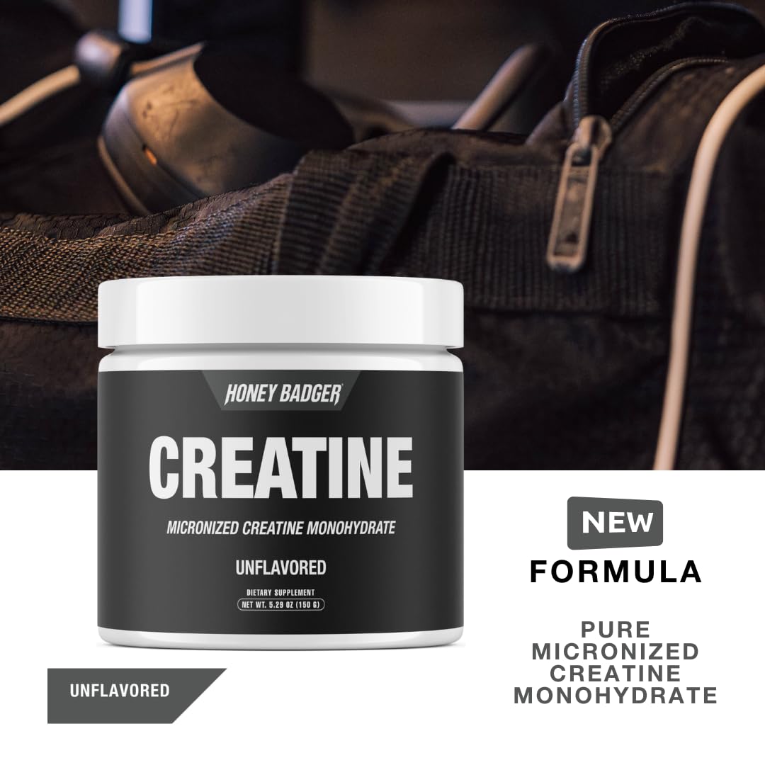 Honey Badger Creatine Monohydrate Powder – Micronized, Unflavored