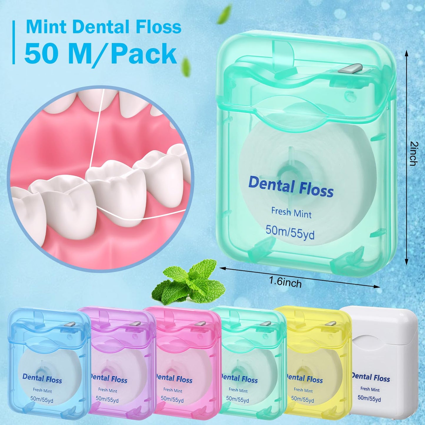 Honeydak 150 Pack Mint Dental Floss Bulk – 50 m Travel Floss for Teeth & Gums