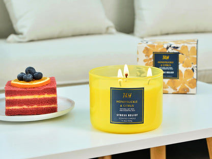 Honeysuckle Citrus Grapefruit 3-Wick Soy Candle - 15.8 oz | Aromatherapy Home Candle | Long-Lasting Clean Burn | Stress Relief Gift
