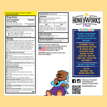HoneyWorks Nighttime Cough Syrup for Kids – Organic Honey, Ivy Leaf, Melatonin | 4 oz