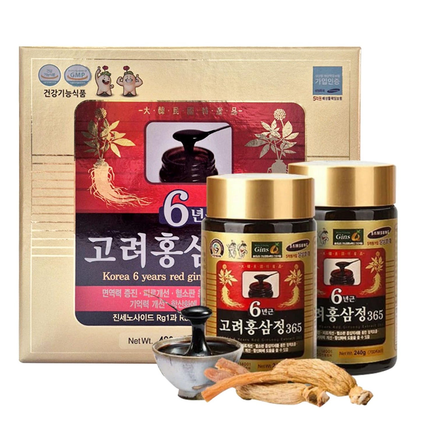 HongSamJeong Korean 6-Year Root Red Ginseng Gold Extract Saponin Panax 8.5 oz x 2