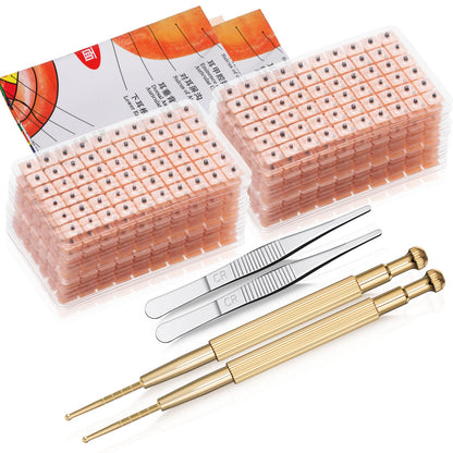 Honoson 1 Set 1200 Pcs Acupressure Ear Beads – Ear Counters, Acupuncture Kit with Chart, Probe & Tweezers