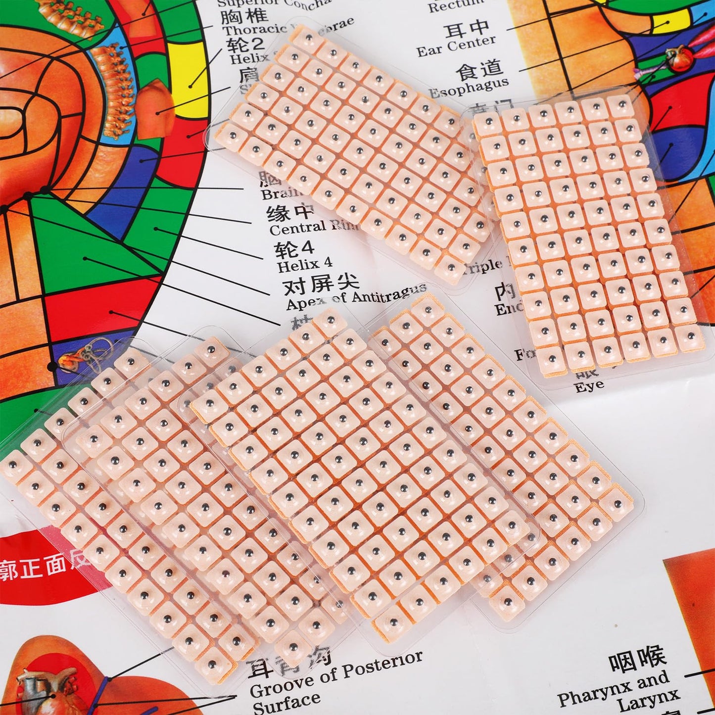 Honoson 1 Set 1200 Pcs Acupressure Ear Beads – Ear Counters, Acupuncture Kit with Chart, Probe & Tweezers