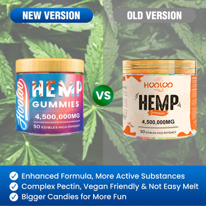 HOOLOO Hemp Gummies Extra Strength for Adults – 6 Flavors, Omega 3, USA Made (Pack of 4)