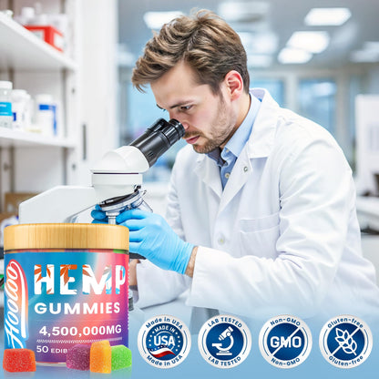 HOOLOO Hemp Gummies Extra Strength for Adults – 6 Flavors, Omega 3, USA Made (Pack of 4)