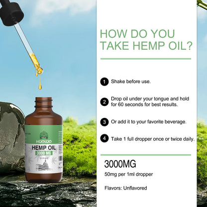 HOOLOO Hemp Oil 3000MG for Adults – Bedtime Support, Joint Relief | Allergen Free, 2 oz, Made in USA