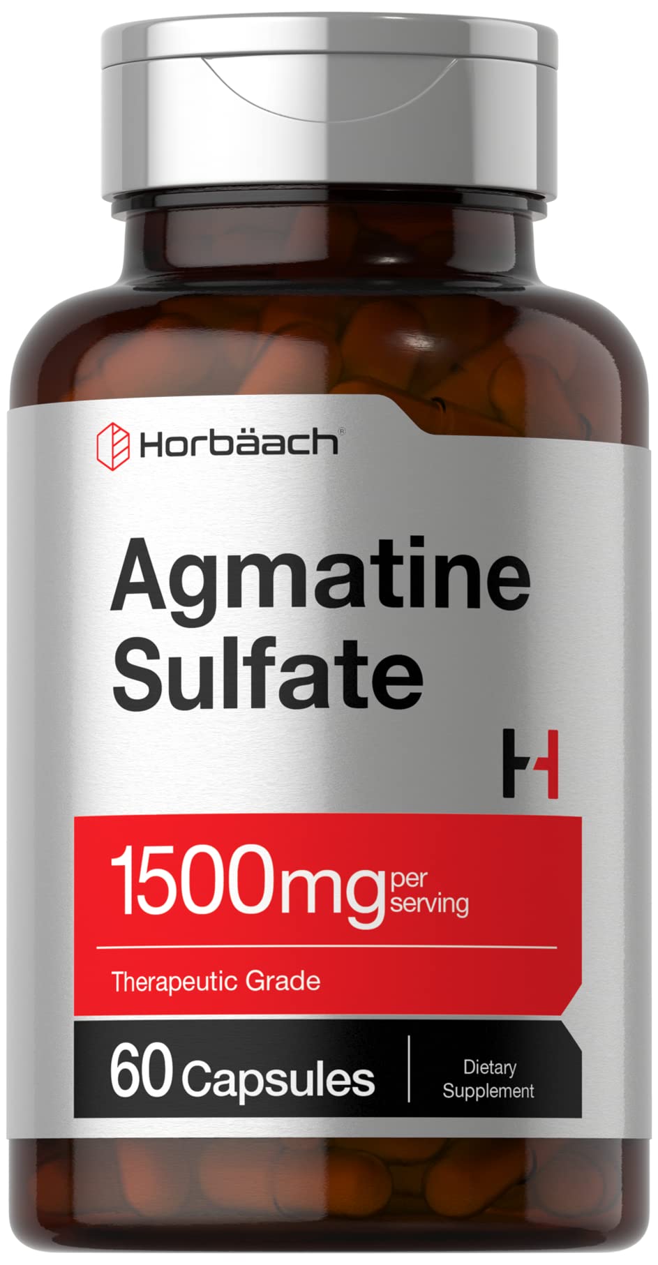 Horbäach Agmatine Sulfate Capsules 1500mg | 60 Count | Pharmaceutical Grade | Non-GMO, Gluten Free