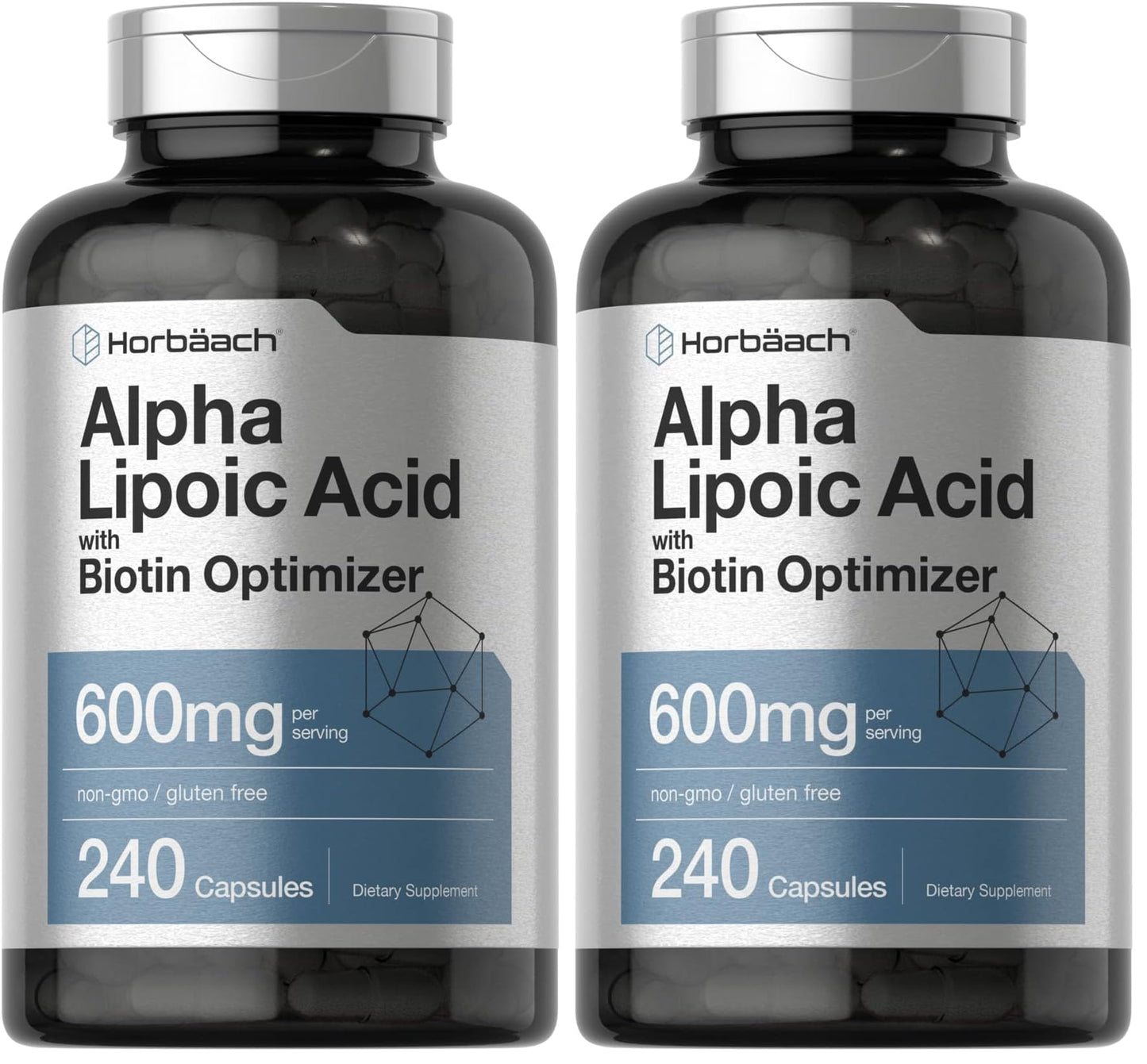 Horbäach Alpha Lipoic Acid 600mg + Biotin Optimizer – 240 Capsules (Pack of 2) | Gluten Free, Non-GMO
