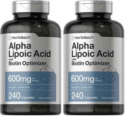 Horbäach Alpha Lipoic Acid 600mg + Biotin Optimizer – 240 Capsules (Pack of 2) | Gluten Free, Non-GMO