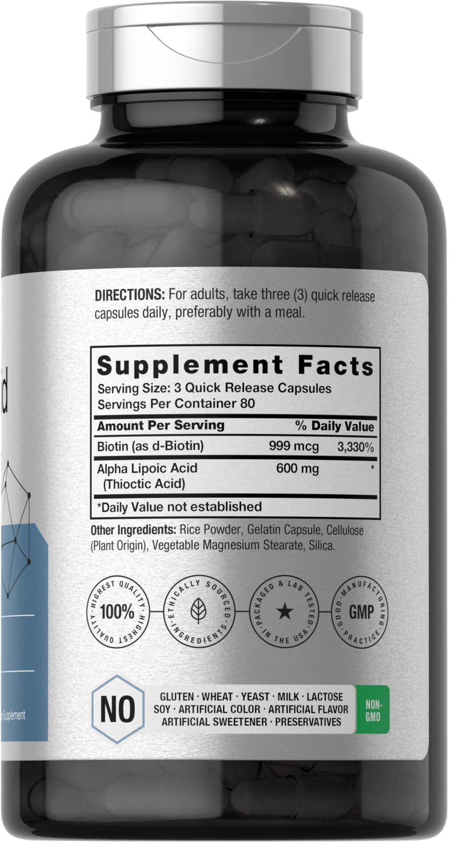 Horbäach Alpha Lipoic Acid 600mg + Biotin Optimizer – 240 Capsules (Pack of 2) | Gluten Free, Non-GMO