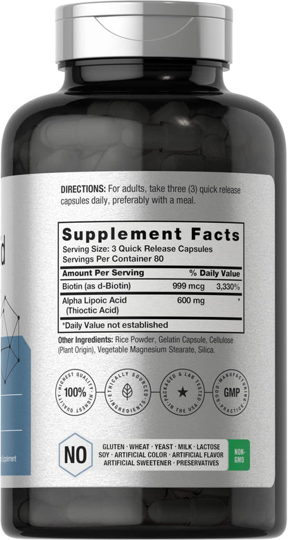 Horbäach Alpha Lipoic Acid 600mg + Biotin Optimizer – 240 Capsules (Pack of 2) | Gluten Free, Non-GMO