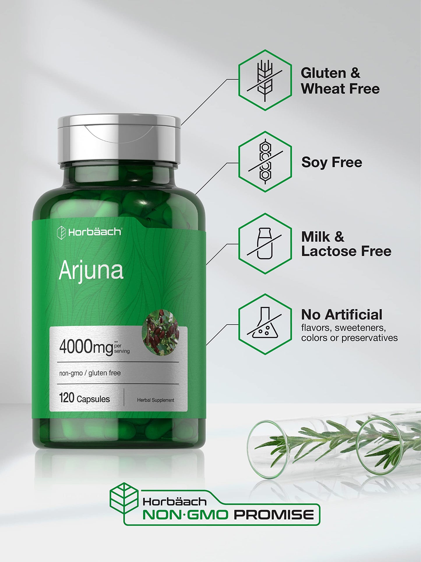 Horbaach Arjuna Capsules 4000mg – 120 Count | Non-GMO, Gluten Free | Arjuna Bark Extract
