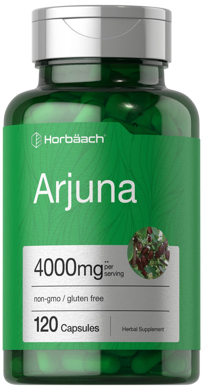 Horbaach Arjuna Capsules 4000mg – 120 Count | Non-GMO, Gluten Free | Arjuna Bark Extract