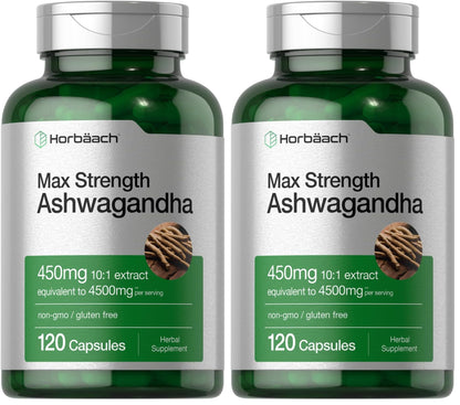 Horbäach Ashwagandha Supplement – Max Strength – 120 Capsules (Pack of 2)