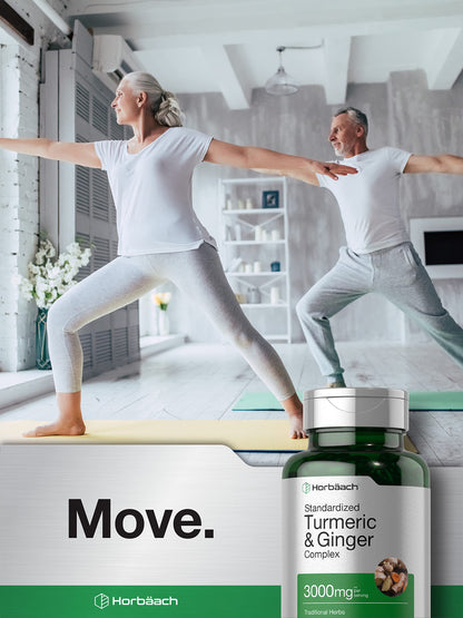 Horbäach Turmeric & Ginger Supplement 3000 mg | 60 Softgels | Black Pepper for Absorption | Non-GMO, Gluten Free