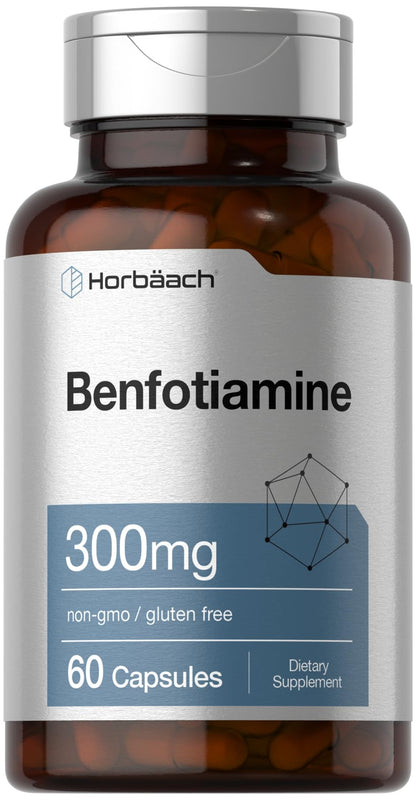 Horbaach Benfotiamine 300mg | 60 Capsules | Vitamin B1 Thiamine | Non-GMO & Gluten Free Supplement