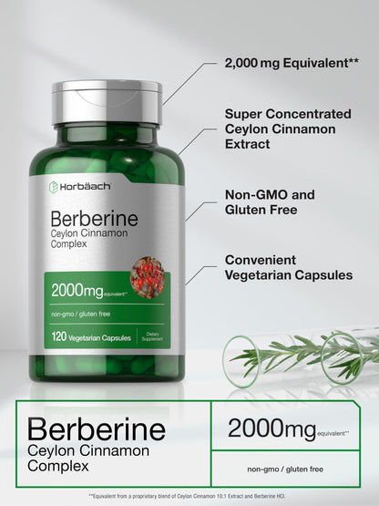 Horbäach Berberine with Ceylon Cinnamon – 2000mg, 120 Veggie Capsules (Pack of 2) | Vegetarian, Non-GMO & Gluten Free